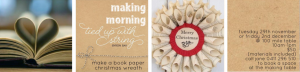 making morning - book paper christmas wreath - tied up with string
